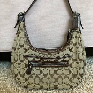 Coach Brown Leather Shoulder Bag with Signature Design